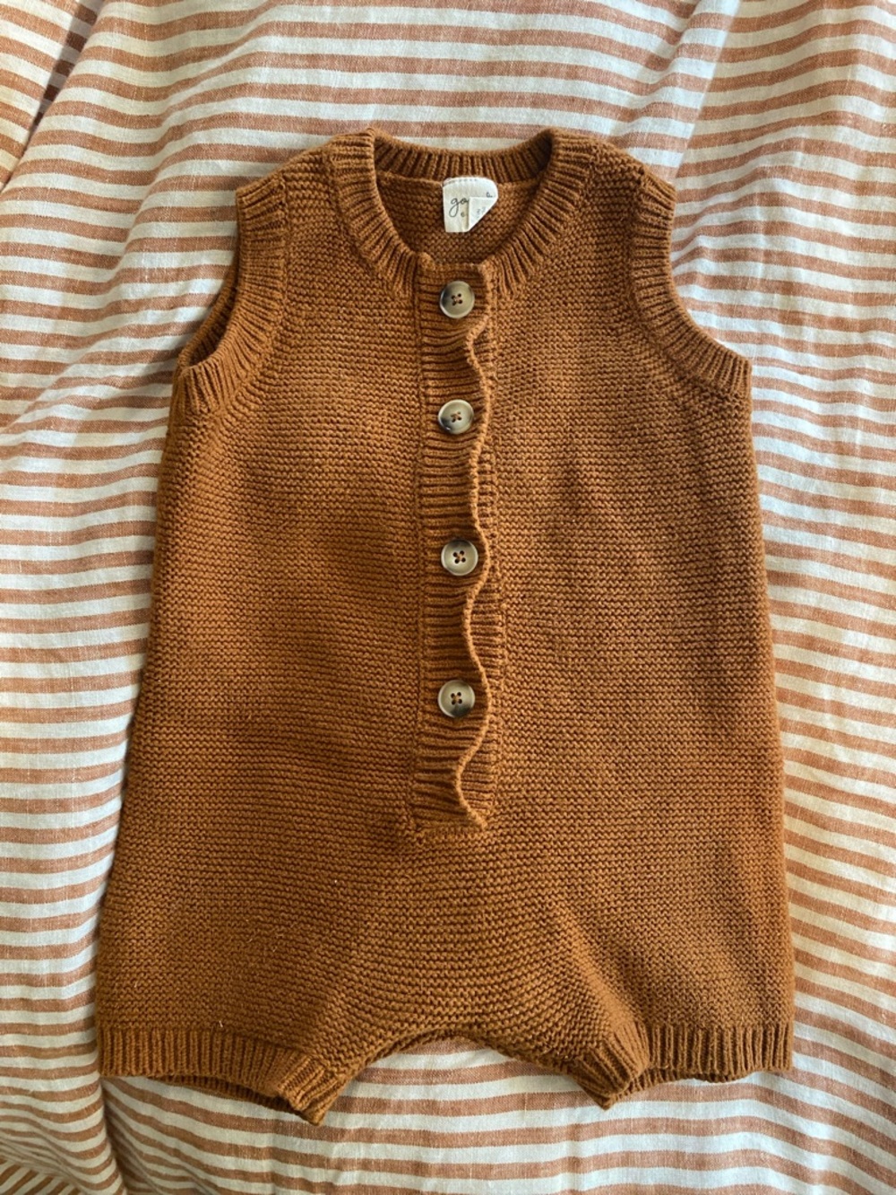 GOUMI knit shorts romper 6-12 months organic cotton rust orange terracotta